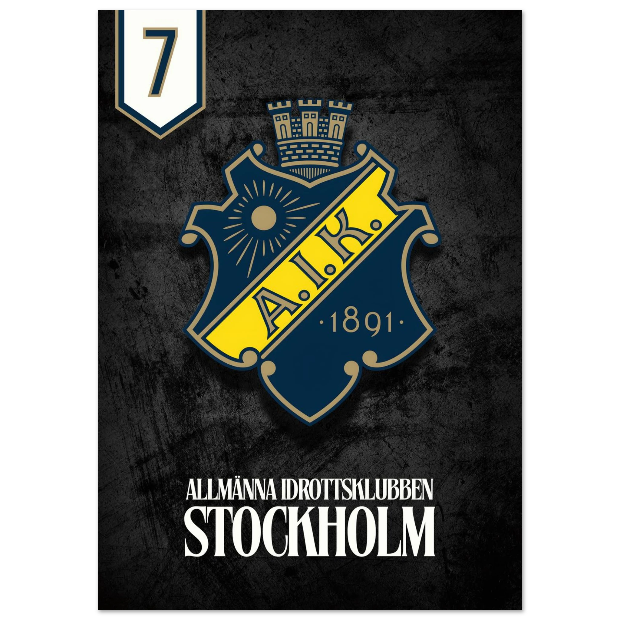 Poster ( AIK ) Allmänna Idrottsklubben Stockholm on a dark background