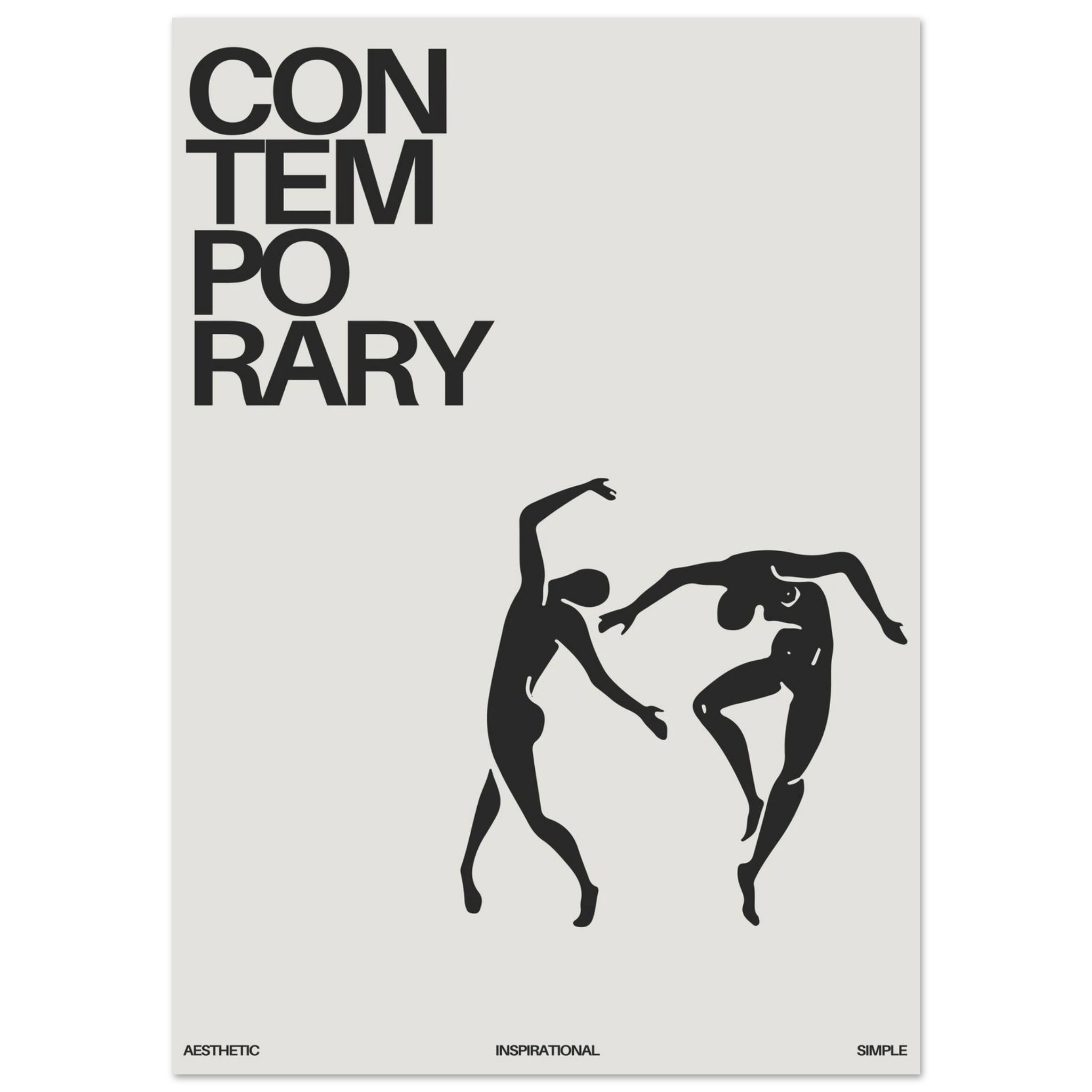 Poster with 'Contemporary' text and black silhouette of two dancers on a white background
