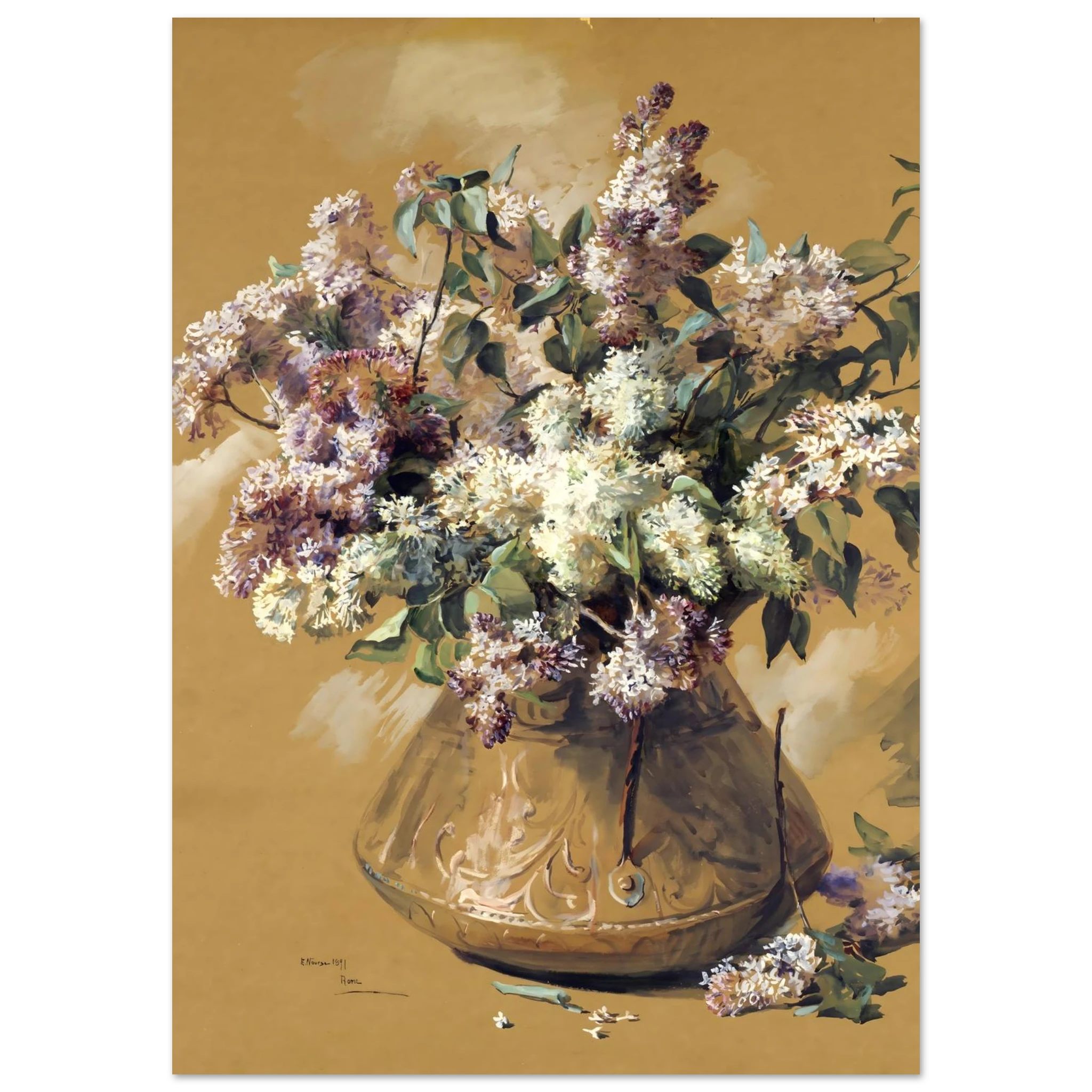 Poster of a vase with flowers on a beige background