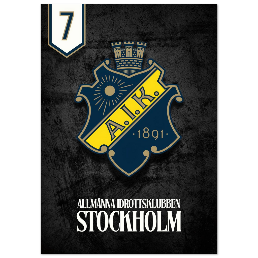 Poster ( AIK ) Allmänna Idrottsklubben Stockholm on a dark background