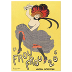 Vintage-style poster with a woman in a gray dress against a yellow background, featuring text 'Le Frou Frou'. 