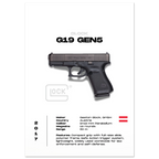 Glock G19 Gen5 handgun poster on a white background with product details.