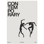 Poster with 'Contemporary' text and black silhouette of two dancers on a white background
