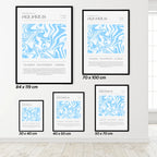 Set of Aquarius zodiac posters in various sizes on a white wall.