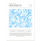 Aquarius zodiac sign poster with blue and white marbled design and text.