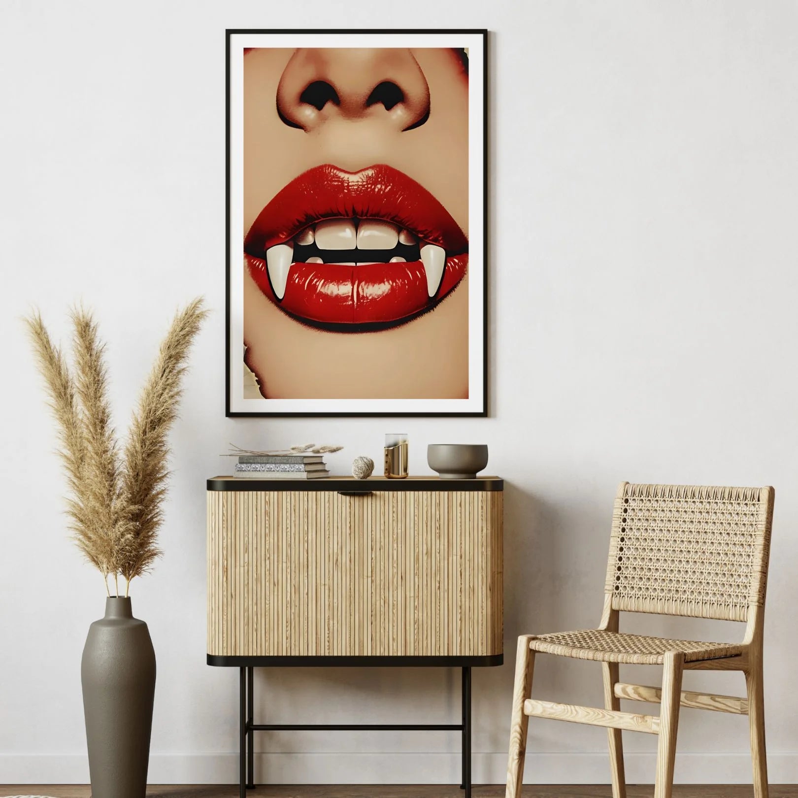 Bite Me vampire lips poster in styled hallway interior – pictorprints