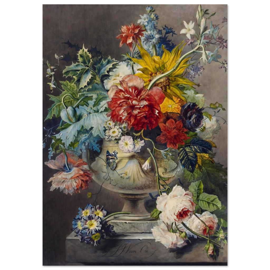 Floral arrangement in a vase on a dark background