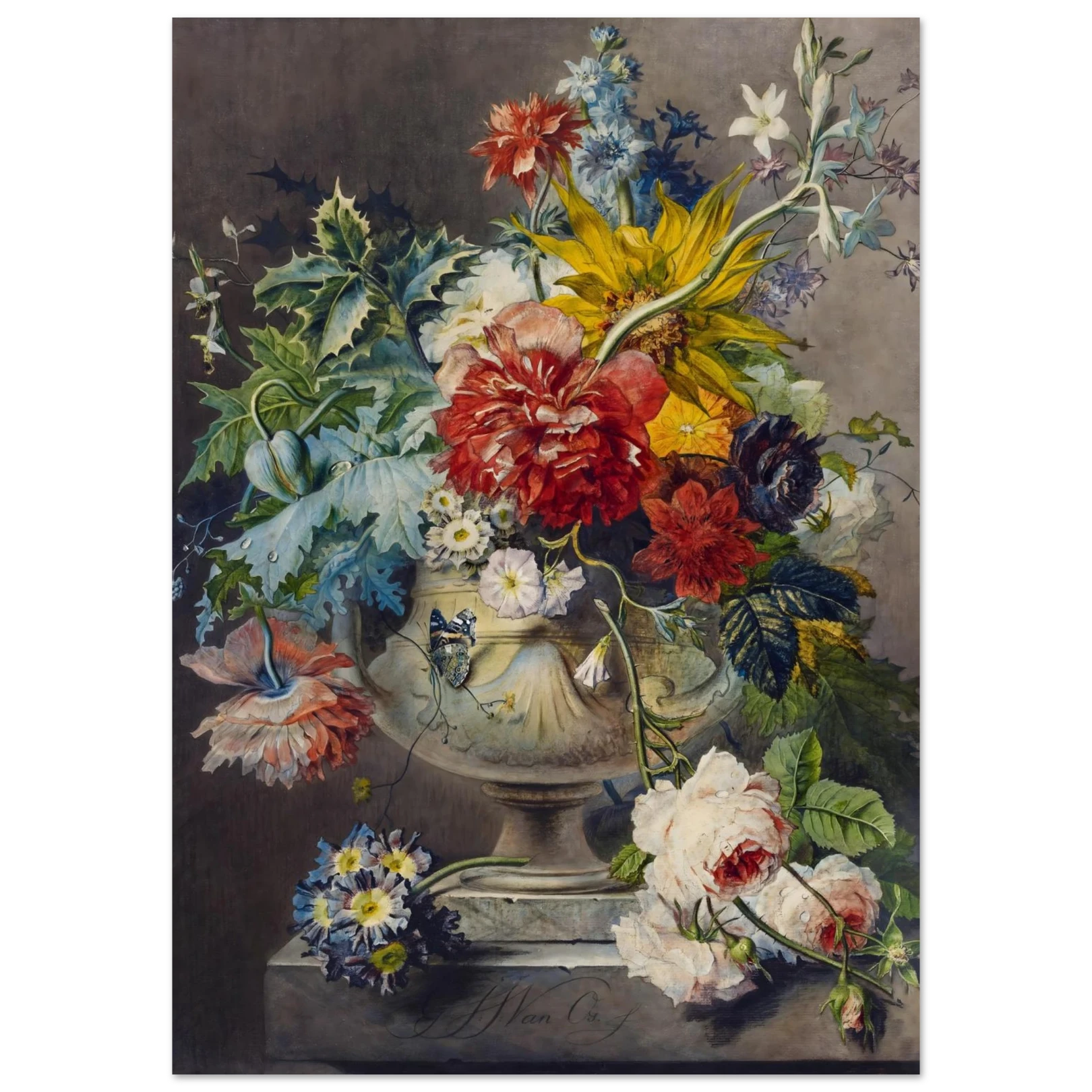 Floral arrangement in a vase on a dark background