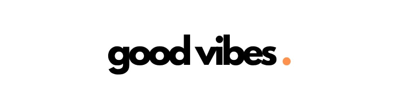 Mobile banner with “good vibes.” in bold typography, promoting positive energy in wall art shopping.