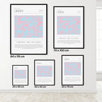 Set of framed posters with Libra zodiac design on a white wall.