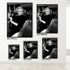 Set of framed black and white posters of Marilyn Monroe in a car, displayed with dimensions.