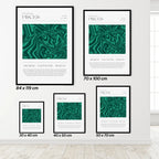 Set of five framed artworks with pisces zodiac posters on a white wall.
