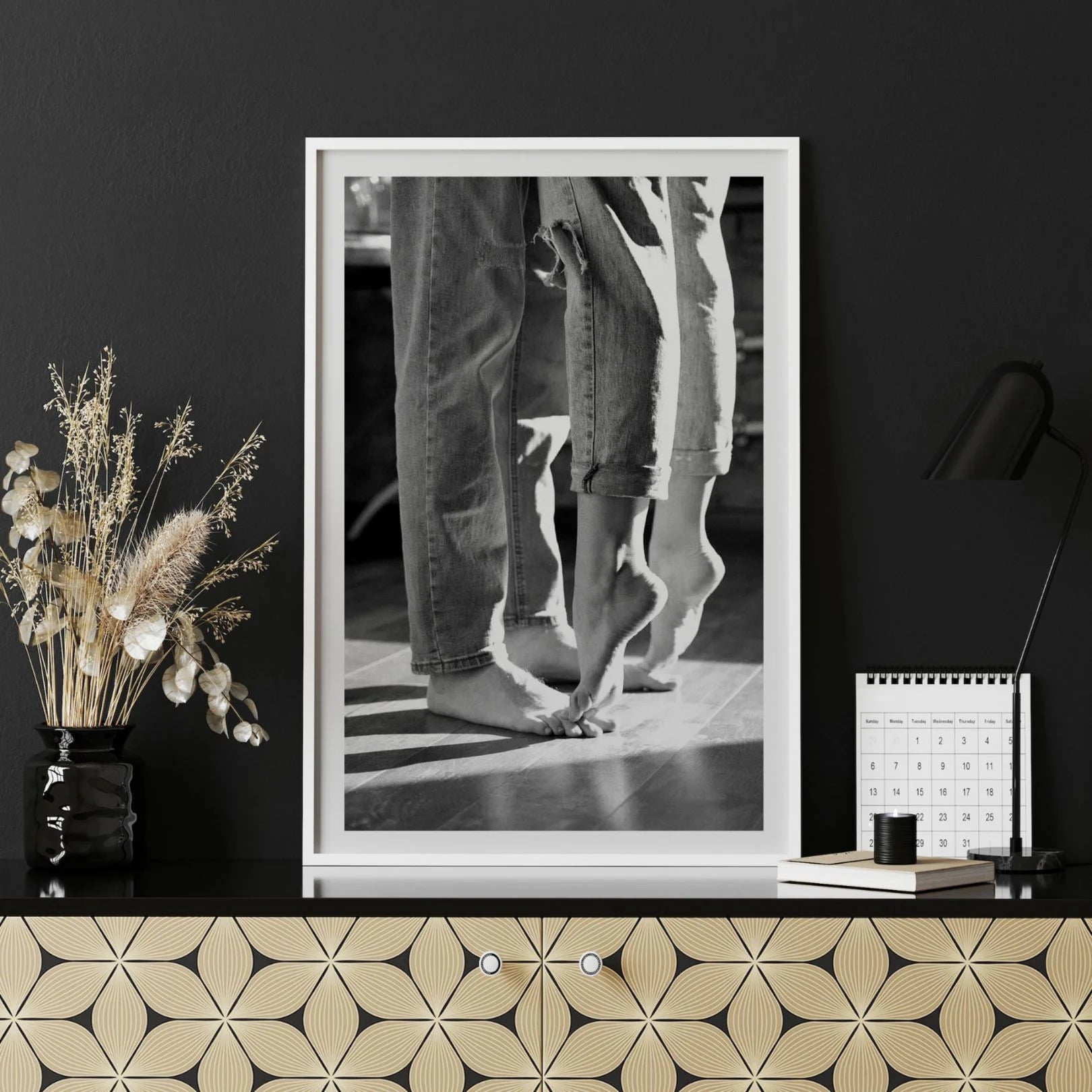 Stay Close wall art displayed in dark interior with plants – pictorprints