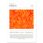 Zodiac card poster for Aries with orange and red abstract design on a white background