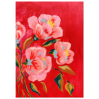 Floral poster with pink flowers on a red background