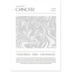 Zodiac poster for Cancer with marbled design and text on a white background