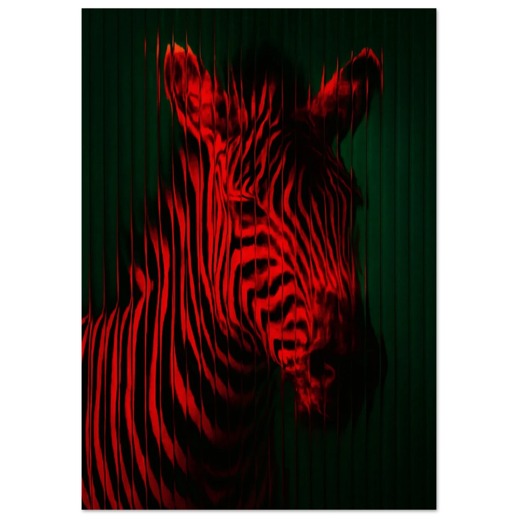 Red striped zebra illustration on a dark green background