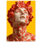 Statue poster with floral patterns on a yellow background