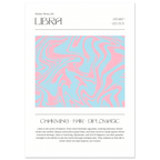 Libra astrological sign poster with pink and blue wave pattern on a white background