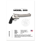 Smith & Wesson Model 500 revolver poster on a white background with product details.