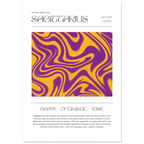 Zodiac sign poster for Sagittarius with purple and yellow abstract design on a white background.