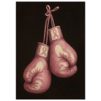 Pink boxing gloves with breast cancer awareness ribbons on a black background